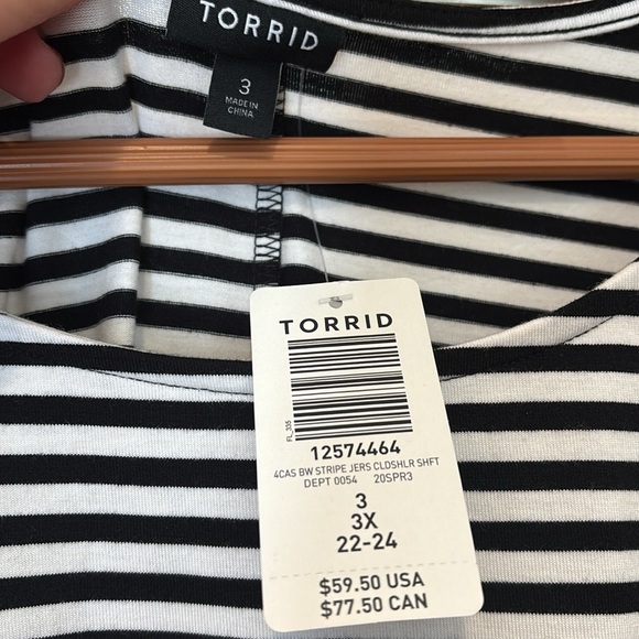 NWT Torrid black and white striped jersey cold shoulder dress, size 3 (22/24) - Picture 2 of 4